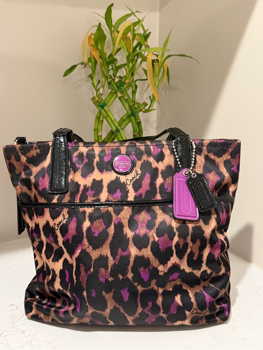 2013 Coach Leopard-Print Tote in Brown, Black & Purple